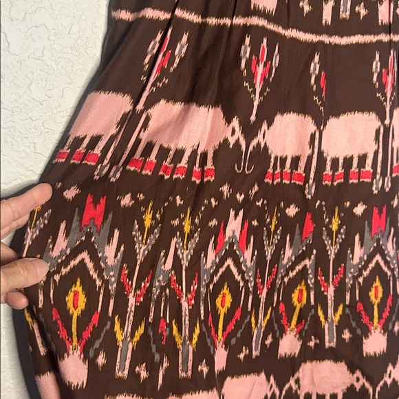 Anthropologie Diodore Elephant March Dress Fall Safari Indie Brown Pink Teal - Picture 5 of 8